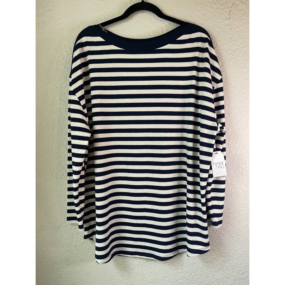 Time and Tru Women's XXL(20) Long Sleeve Striped Boat Neck Top Tunic NWT